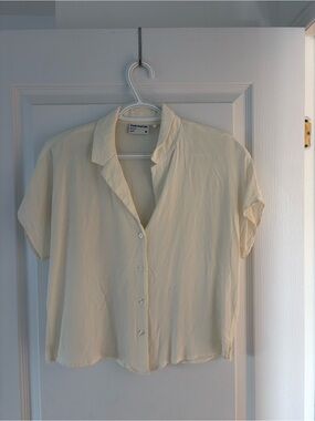 Frank & Oak Cream Short-Sleeve Button-Down Shirt
